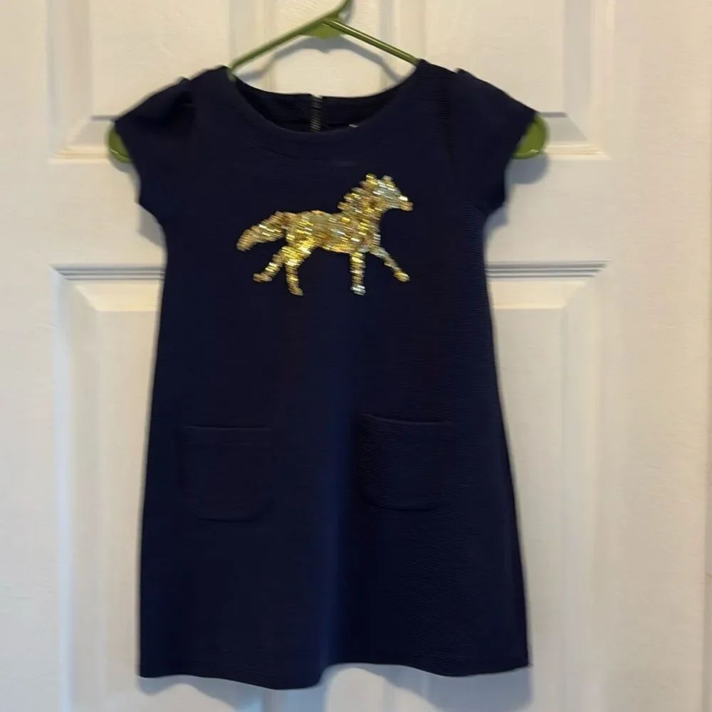 Gymboree Dress, navy with Gold Sequin Horse size 6